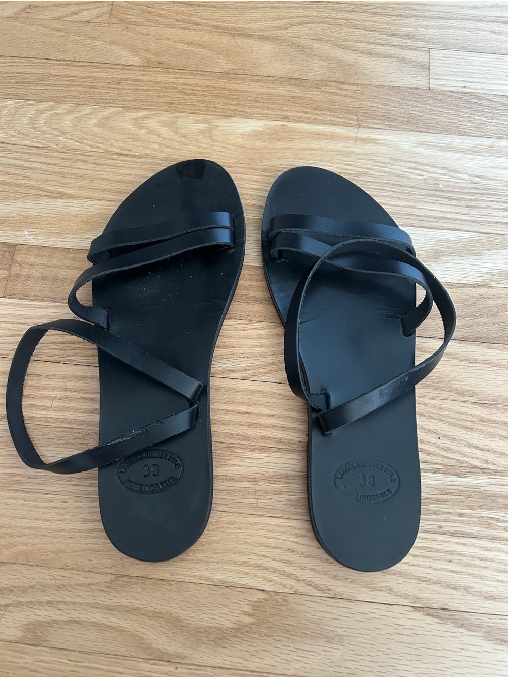 Black Leather Sandals Size 38
